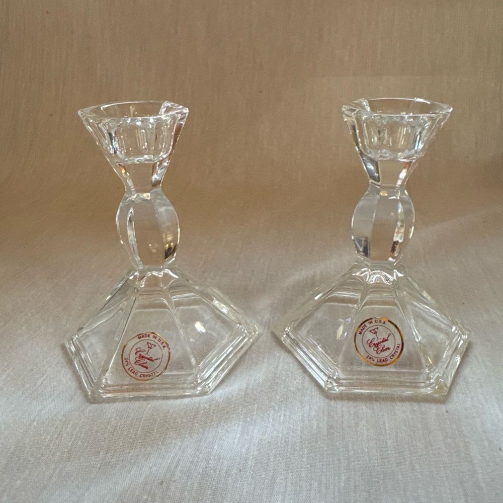 Pair Of Vintage Crystal Clear 24% Lead Crystal Candle Holder Made in Germany
